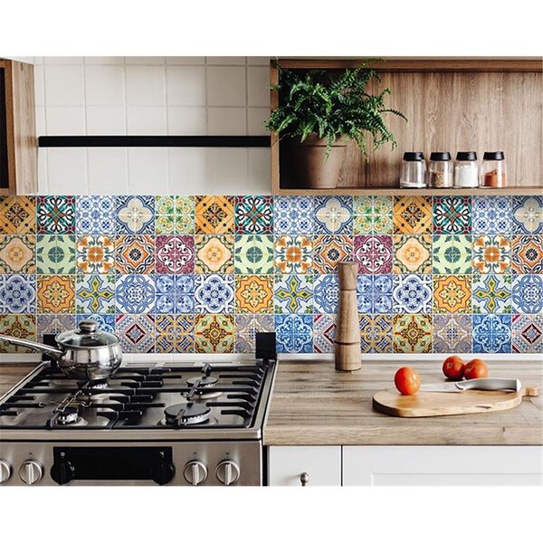 Gfancy Fixtures 8 x 8 in. Josephina Multi Yellow Mosaic Peel & Stick Tiles GF2628023 - main